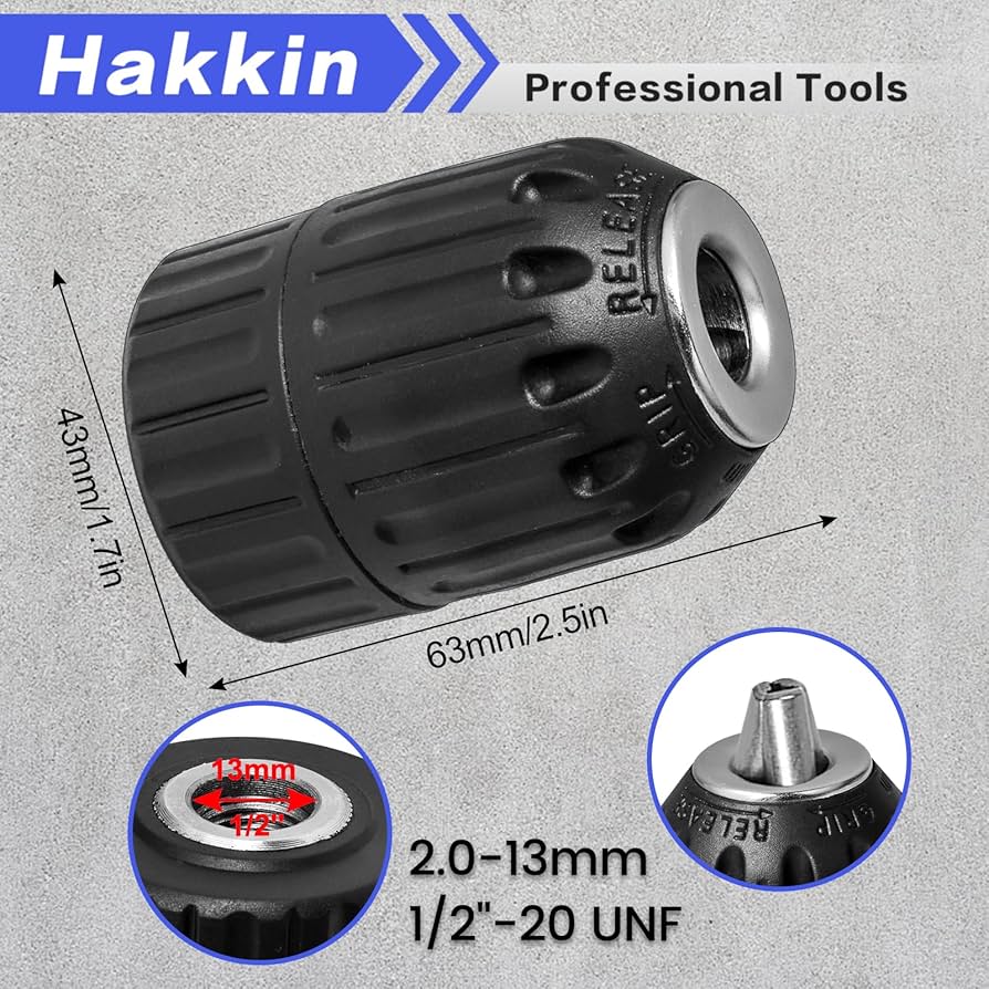 Hakkin 2-13mm Keyless Drill Chuck Adapter, 1/2-20Unf Drill
